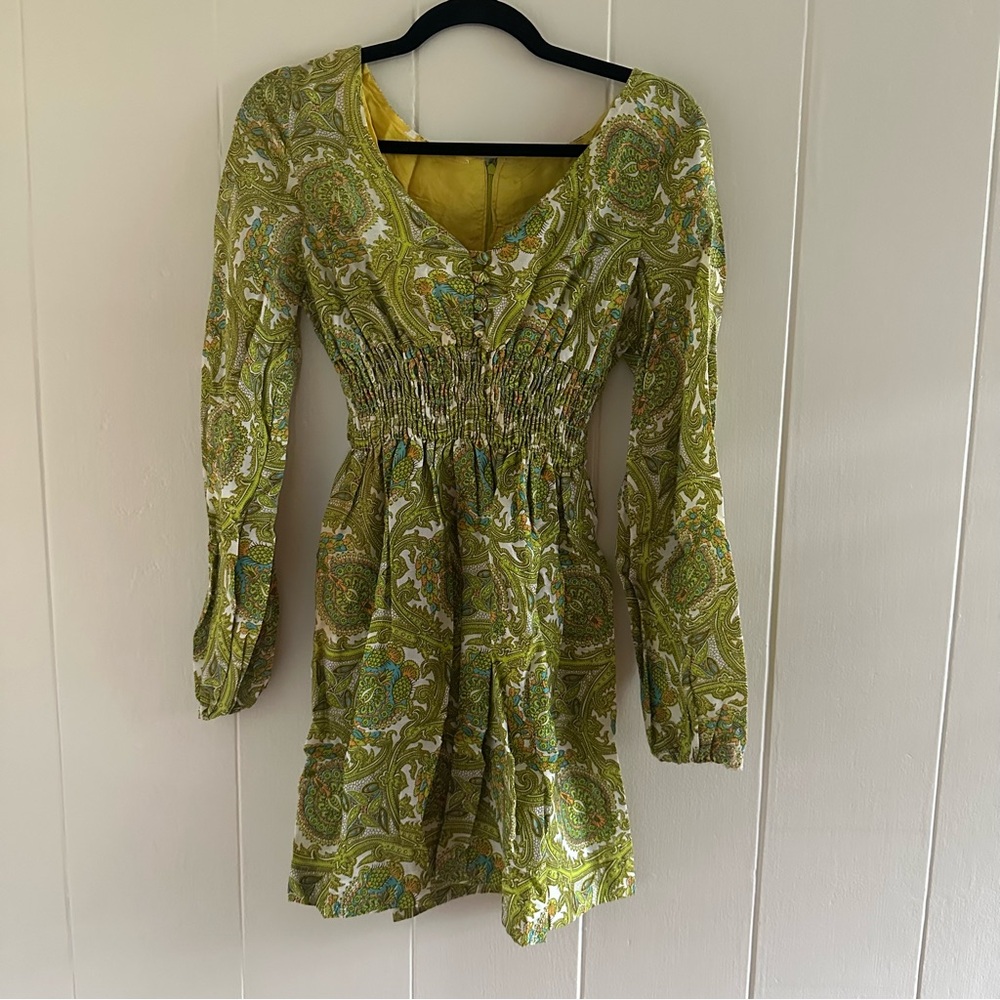 Green Paisley Long Sleeve Dress